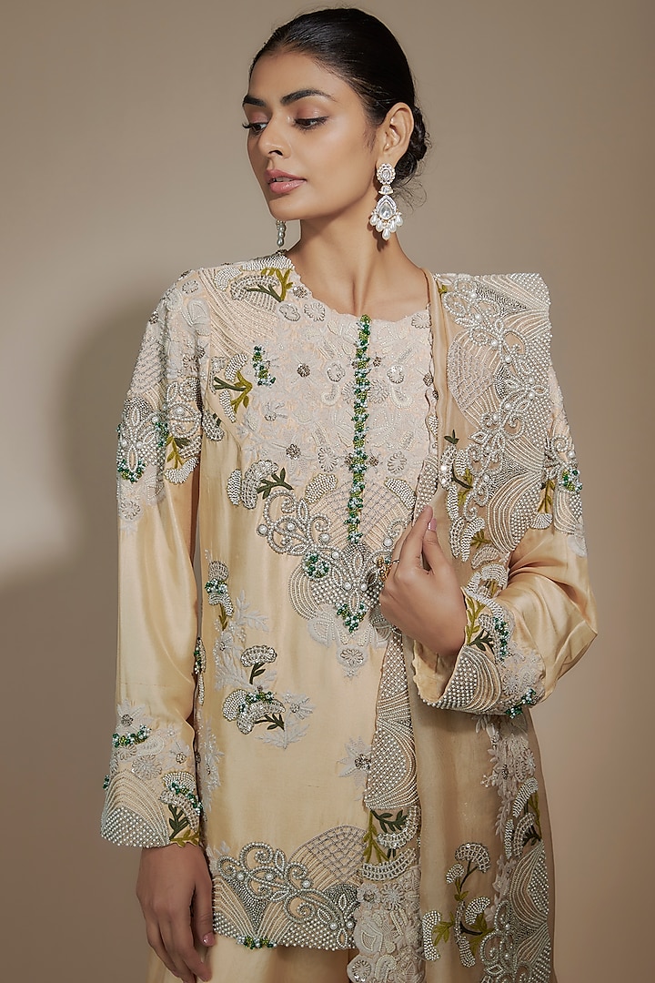 Beige Organza Bridal Sharara Set by Minaxi Dadoo at Pernia's Pop Up Shop