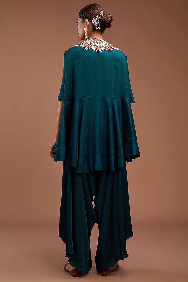 Peacock Blue Dupion Mirror Work Cape Set by Minaxi Dadoo at Pernia's Pop Up Shop