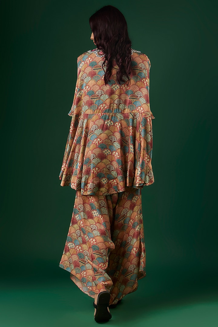 Multi-Colored Silk Printed & Thread Embroidered Cape Set by Minaxi Dadoo at Pernia's Pop Up Shop