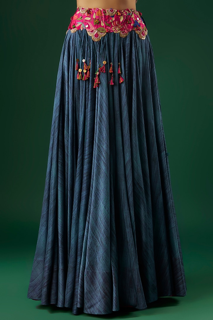 Peacock Blue Chanderi Thread Embroidered Jacket Bridal Lehenga by Minaxi Dadoo at Pernia's Pop Up Shop