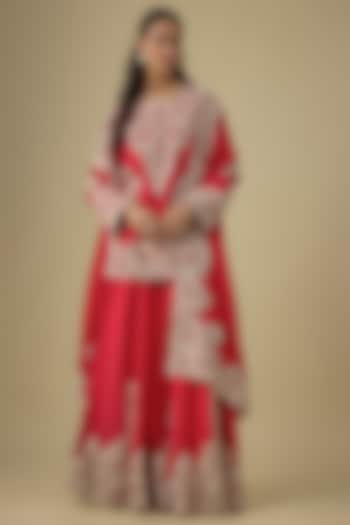 Red Organza Embroidered Gharara Set by Minaxi Dadoo at Pernia's Pop Up Shop