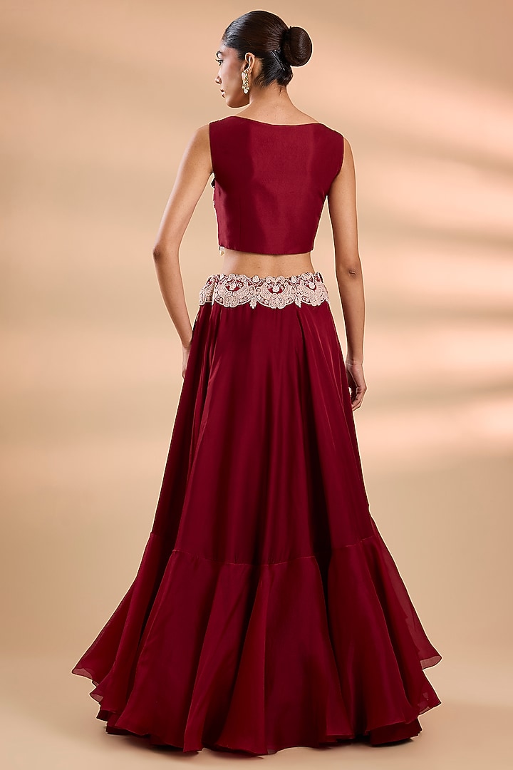 Maroon Organza Lacework Cape Set by Minaxi Dadoo at Pernia's Pop Up Shop