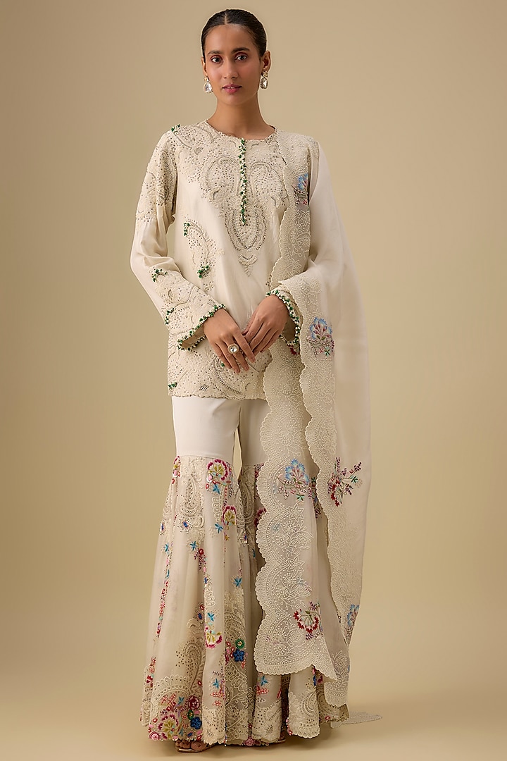 Ivory Organza Gharara Set by Minaxi Dadoo at Pernia's Pop Up Shop