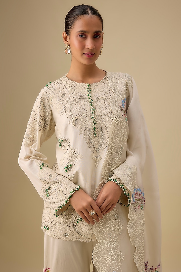 Ivory Organza Gharara Set by Minaxi Dadoo at Pernia's Pop Up Shop