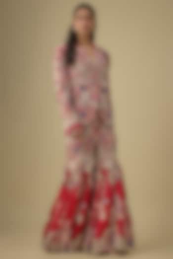 Red Organza Embroidered Gharara Set by Minaxi Dadoo at Pernia's Pop Up Shop