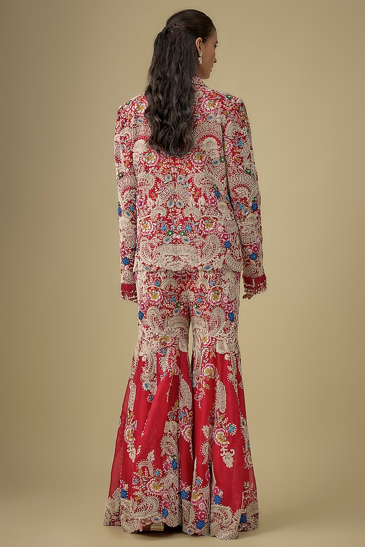 Red Organza Embroidered Gharara Set by Minaxi Dadoo at Pernia's Pop Up Shop
