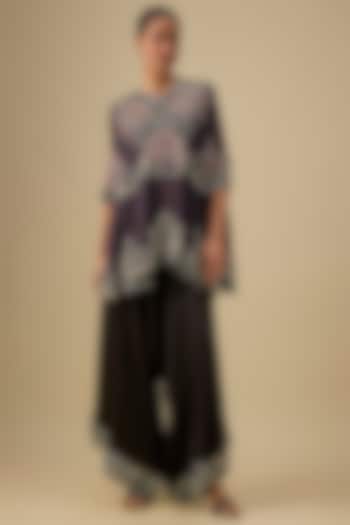 Black Dupion Silk Mirror Work Cape Set by Minaxi Dadoo at Pernia's Pop Up Shop
