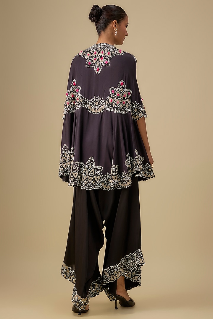 Black Dupion Silk Mirror Work Cape Set by Minaxi Dadoo at Pernia's Pop Up Shop