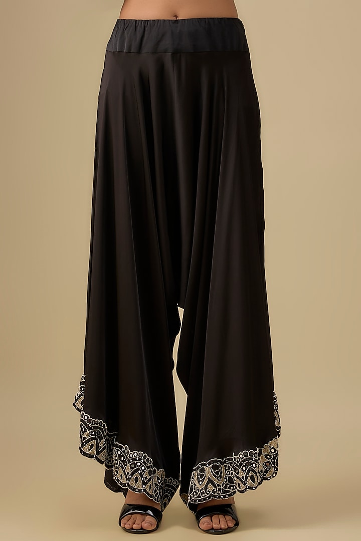 Black Dupion Silk Mirror Work Cape Set by Minaxi Dadoo at Pernia's Pop Up Shop
