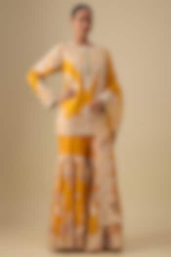 Yellow Organza Embroidered Gharara Set by Minaxi Dadoo at Pernia's Pop Up Shop