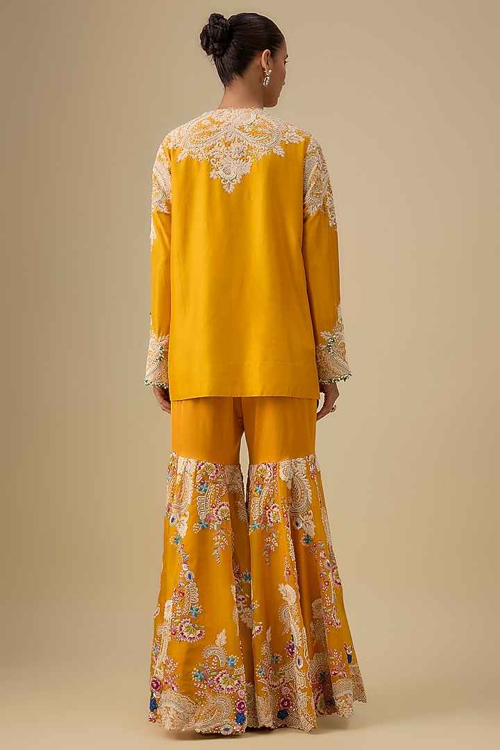 Yellow Organza Embroidered Gharara Set by Minaxi Dadoo at Pernia's Pop Up Shop