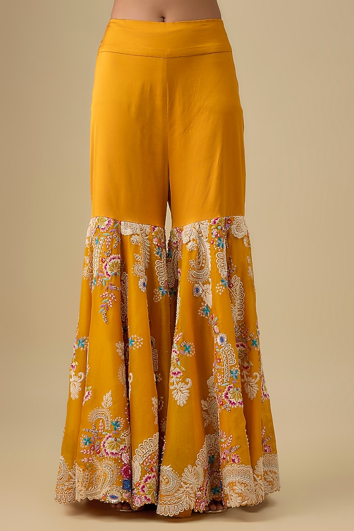 Yellow Organza Embroidered Gharara Set by Minaxi Dadoo at Pernia's Pop Up Shop