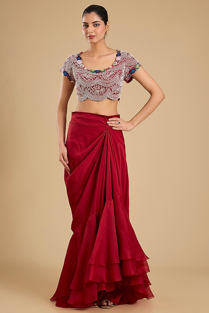 Red Silk Skirt Set by Minaxi Dadoo at Pernia's Pop Up Shop