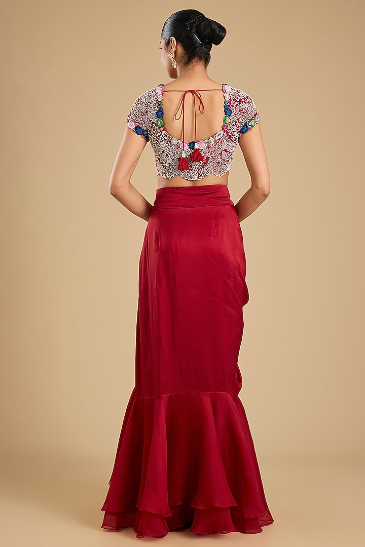 Red Silk Skirt Set by Minaxi Dadoo at Pernia's Pop Up Shop