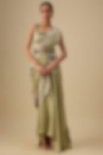 Olive Green Dupion Silk Skirt Set by Minaxi Dadoo at Pernia's Pop Up Shop