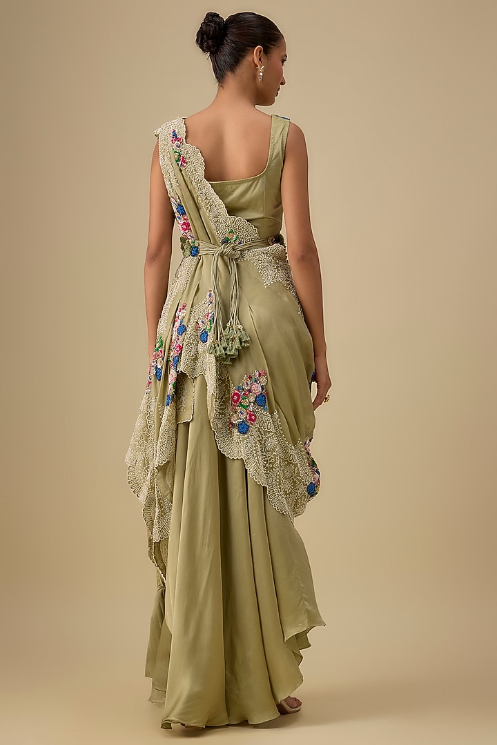 Olive Green Dupion Silk Skirt Set by Minaxi Dadoo at Pernia's Pop Up Shop