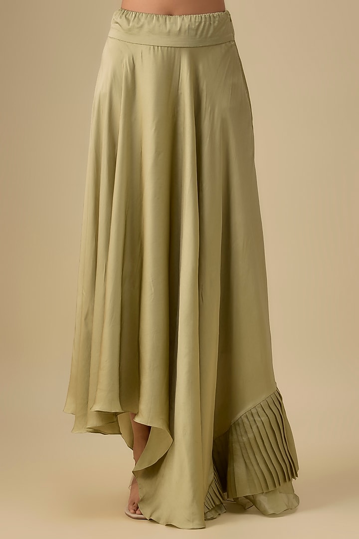 Olive Green Dupion Silk Skirt Set by Minaxi Dadoo at Pernia's Pop Up Shop