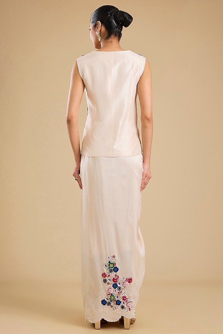 Ivory Silk Pick-Up Skirt Set by Minaxi Dadoo at Pernia's Pop Up Shop
