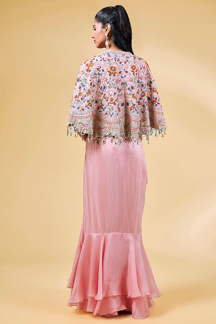 Pink Silk & Organza Tiered Skirt Set by Minaxi Dadoo at Pernia's Pop Up Shop