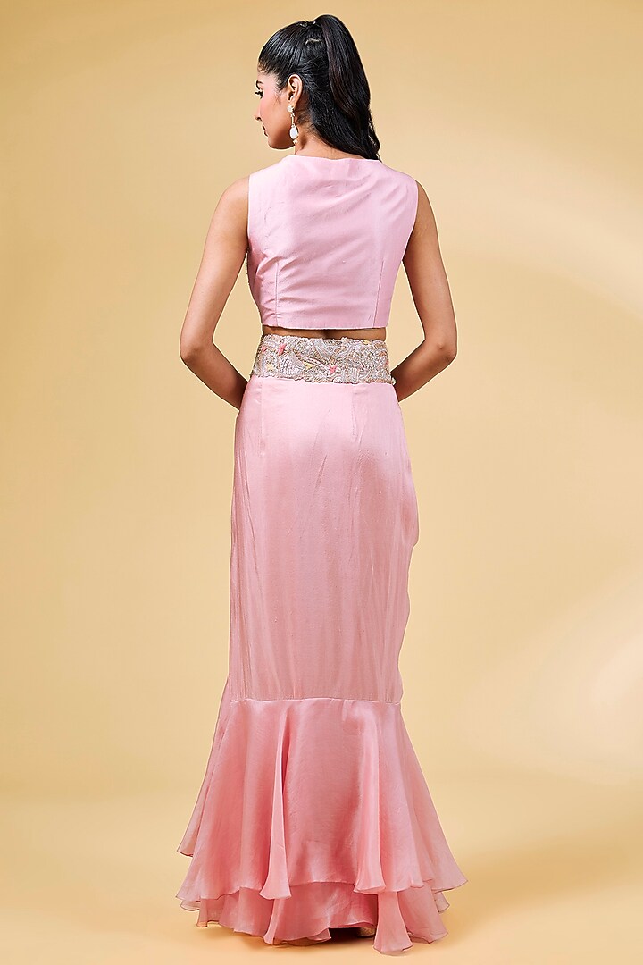 Pink Silk & Organza Tiered Skirt Set by Minaxi Dadoo at Pernia's Pop Up Shop