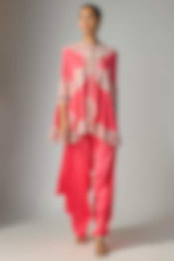 Pink Dupion Silk Embroidered Cape Set by Minaxi Dadoo at Pernia's Pop Up Shop