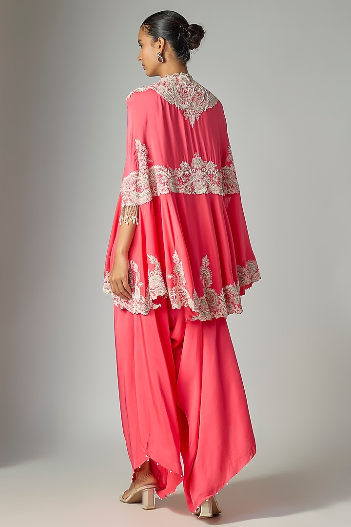 Pink Dupion Silk Embroidered Cape Set by Minaxi Dadoo at Pernia's Pop Up Shop