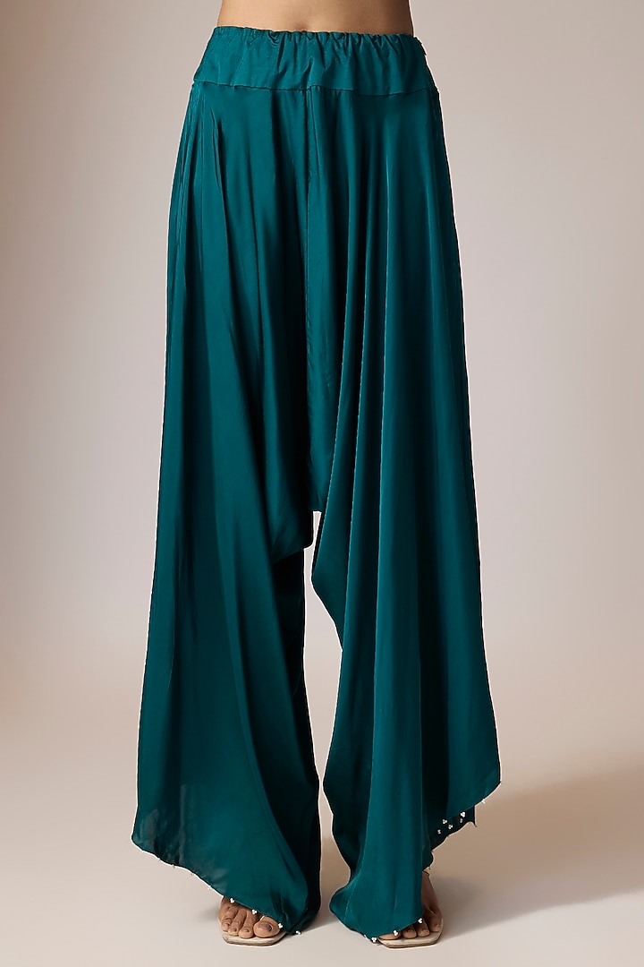 Peacock Blue Dupion Silk Jaal Embroidered Cape Set by Minaxi Dadoo at Pernia's Pop Up Shop