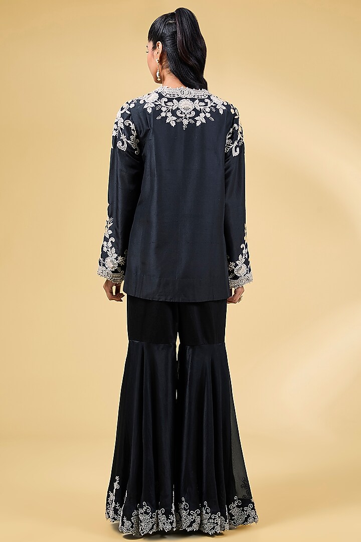 Black Silk & Organza Gharara Set by Minaxi Dadoo at Pernia's Pop Up Shop