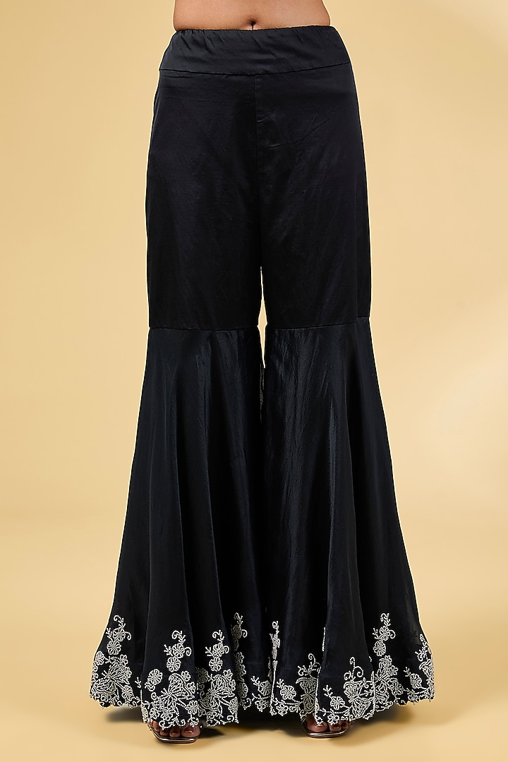 Black Silk & Organza Gharara Set by Minaxi Dadoo at Pernia's Pop Up Shop