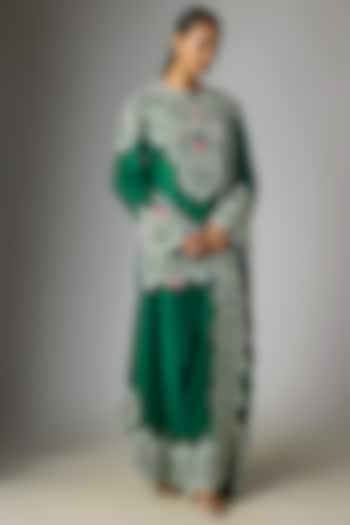 Green Dupion Pearl Work Kurta Set by Minaxi Dadoo at Pernia's Pop Up Shop