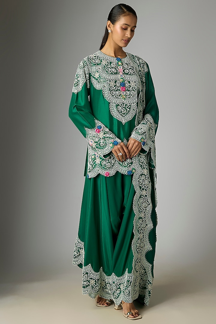 Green Dupion Pearl Work Kurta Set by Minaxi Dadoo at Pernia's Pop Up Shop