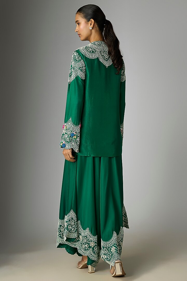 Green Dupion Pearl Work Kurta Set by Minaxi Dadoo at Pernia's Pop Up Shop