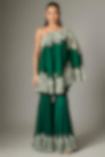 Green Organza Pearl Work Bridal Sharara Set by Minaxi Dadoo at Pernia's Pop Up Shop