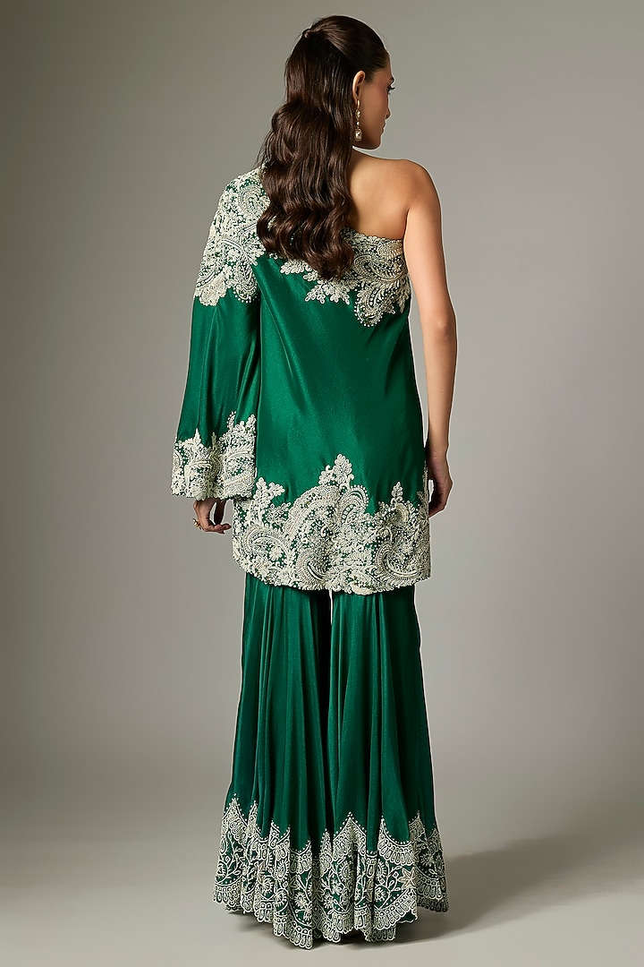 Green Organza Pearl Work Bridal Sharara Set by Minaxi Dadoo at Pernia's Pop Up Shop