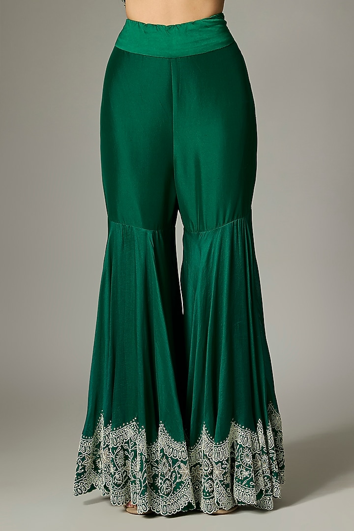 Green Organza Pearl Work Bridal Sharara Set by Minaxi Dadoo at Pernia's Pop Up Shop