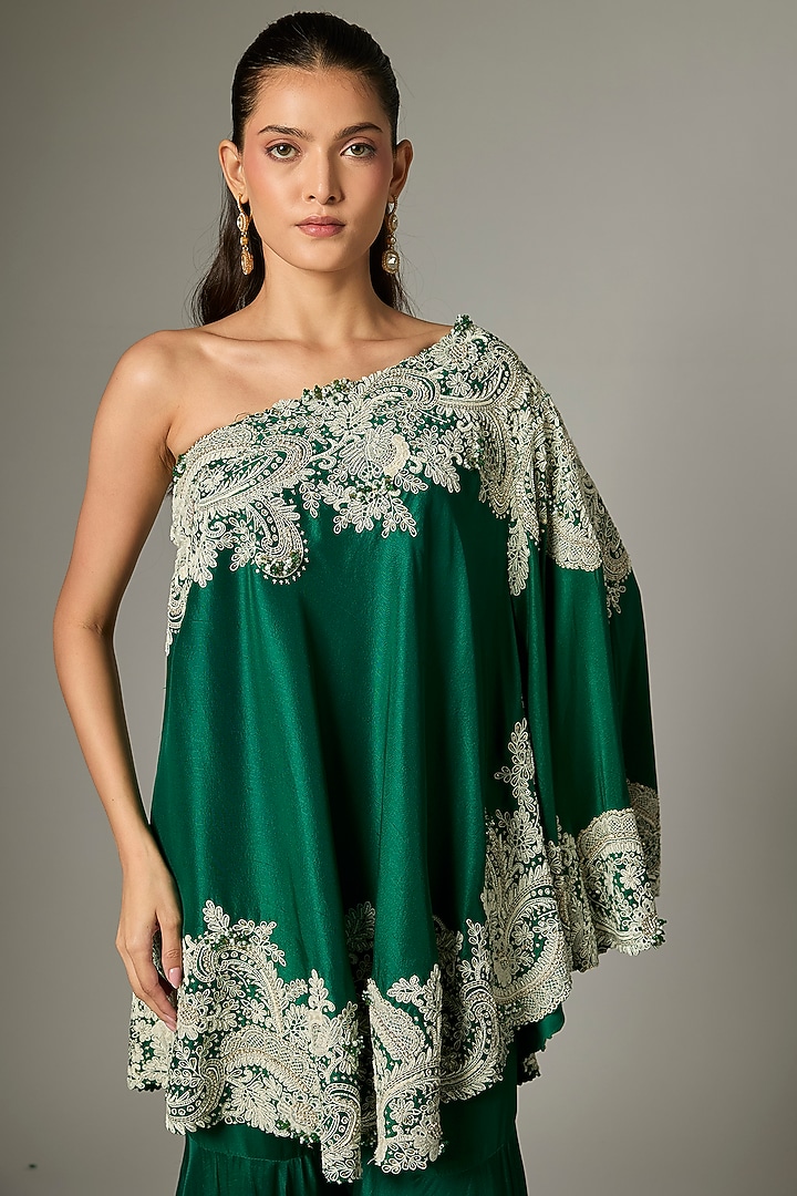Green Organza Pearl Work Bridal Sharara Set by Minaxi Dadoo at Pernia's Pop Up Shop