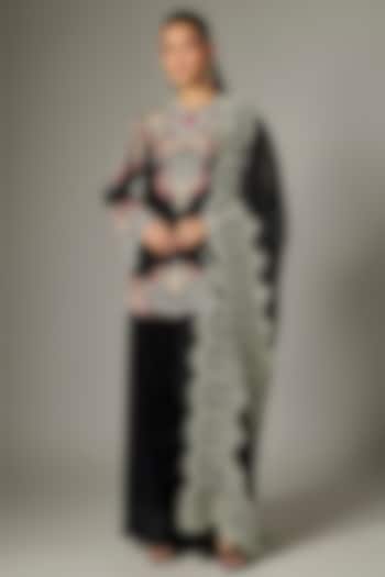 Black Dupion Pearl Work Kurta Set by Minaxi Dadoo at Pernia's Pop Up Shop