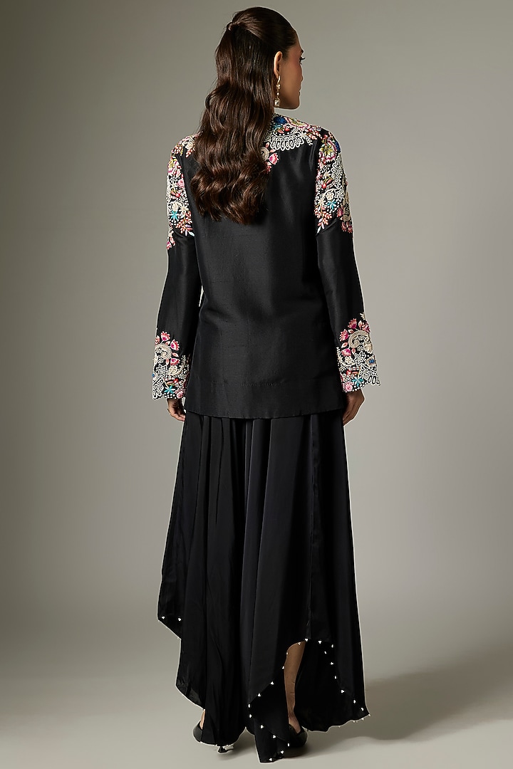 Black Dupion Pearl Work Kurta Set by Minaxi Dadoo at Pernia's Pop Up Shop