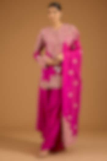 Red Dupion Mirror Work Short Kurta Set by Minaxi Dadoo at Pernia's Pop Up Shop