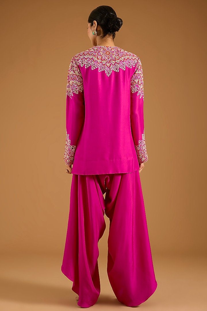 Pink Dupion Mirror Work Short Kurta Set by Minaxi Dadoo at Pernia's Pop Up Shop