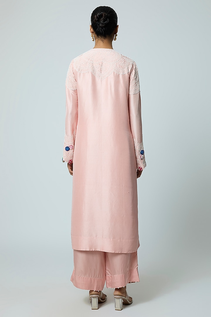 Pink Dupion Pearl Work Kurta Set by Minaxi Dadoo at Pernia's Pop Up Shop