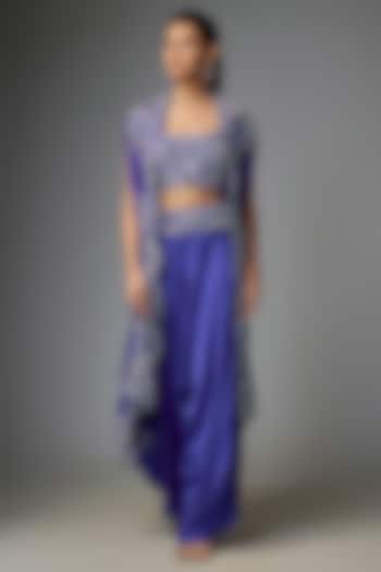 Blue Silk & Organza Mirror Work Butterfly Cape Set by Minaxi Dadoo at Pernia's Pop Up Shop