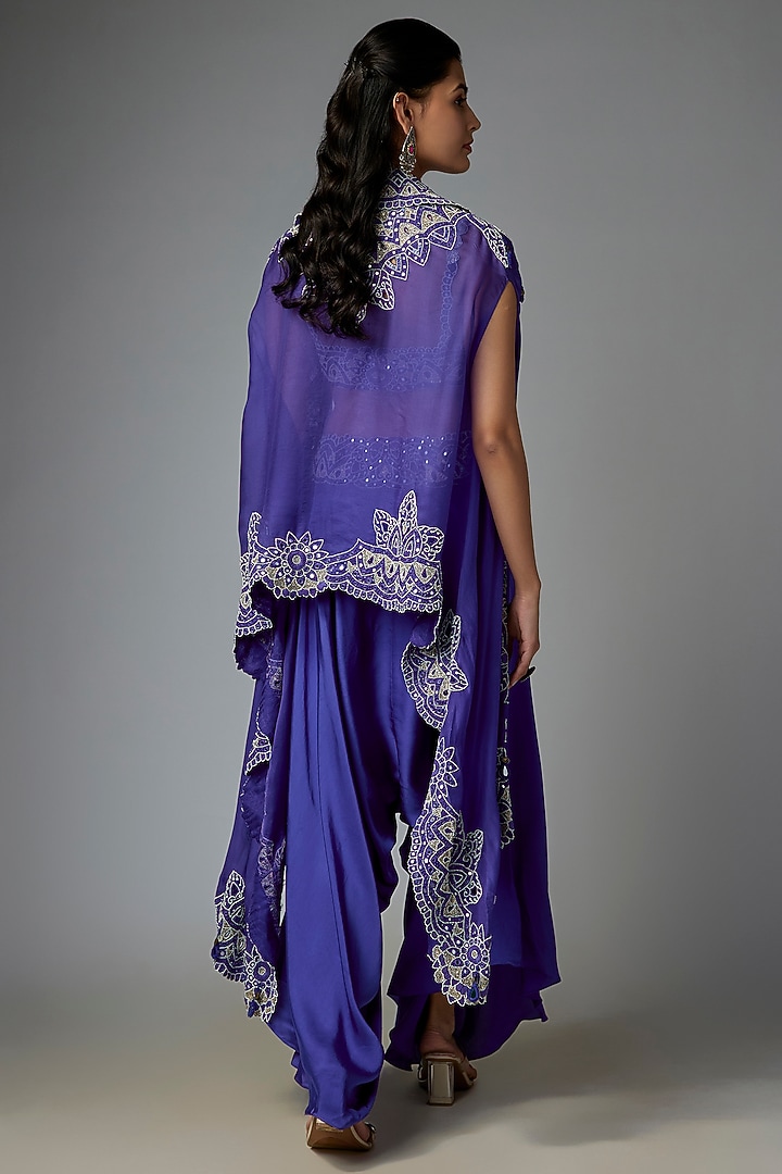 Blue Silk & Organza Mirror Work Butterfly Cape Set by Minaxi Dadoo at Pernia's Pop Up Shop