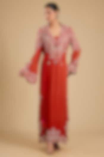 Red Silk Mirror Work Maxi Party Wear Dress by Minaxi Dadoo at Pernia's Pop Up Shop