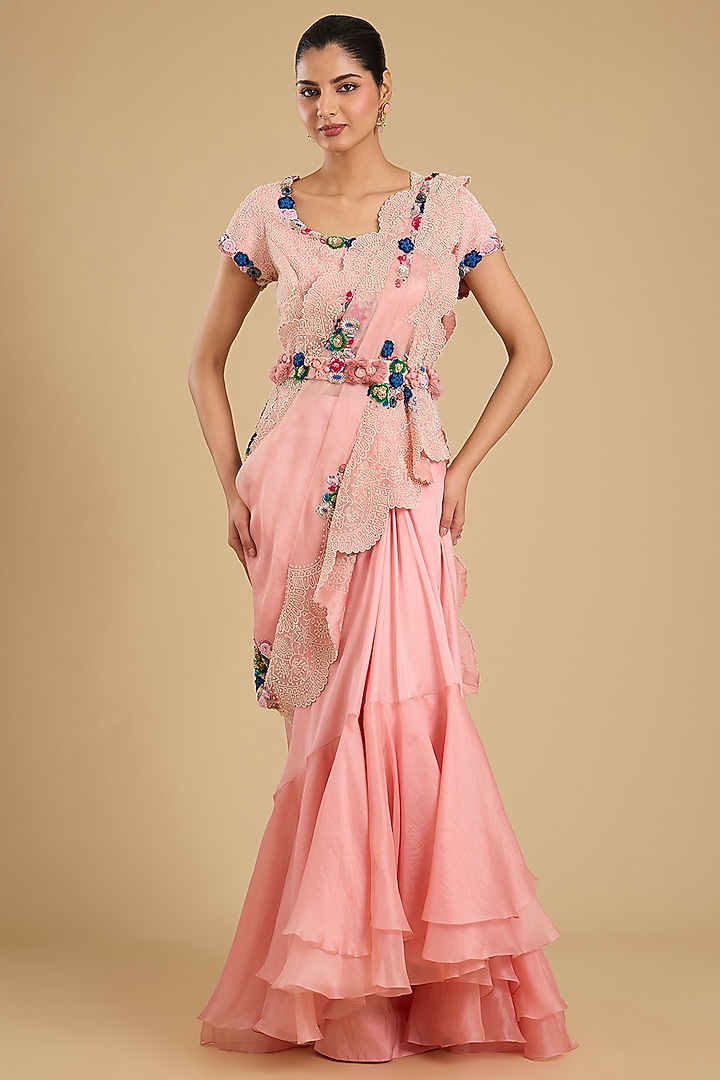 Pink Silk Pick-Up Skirt Set by Minaxi Dadoo at Pernia's Pop Up Shop