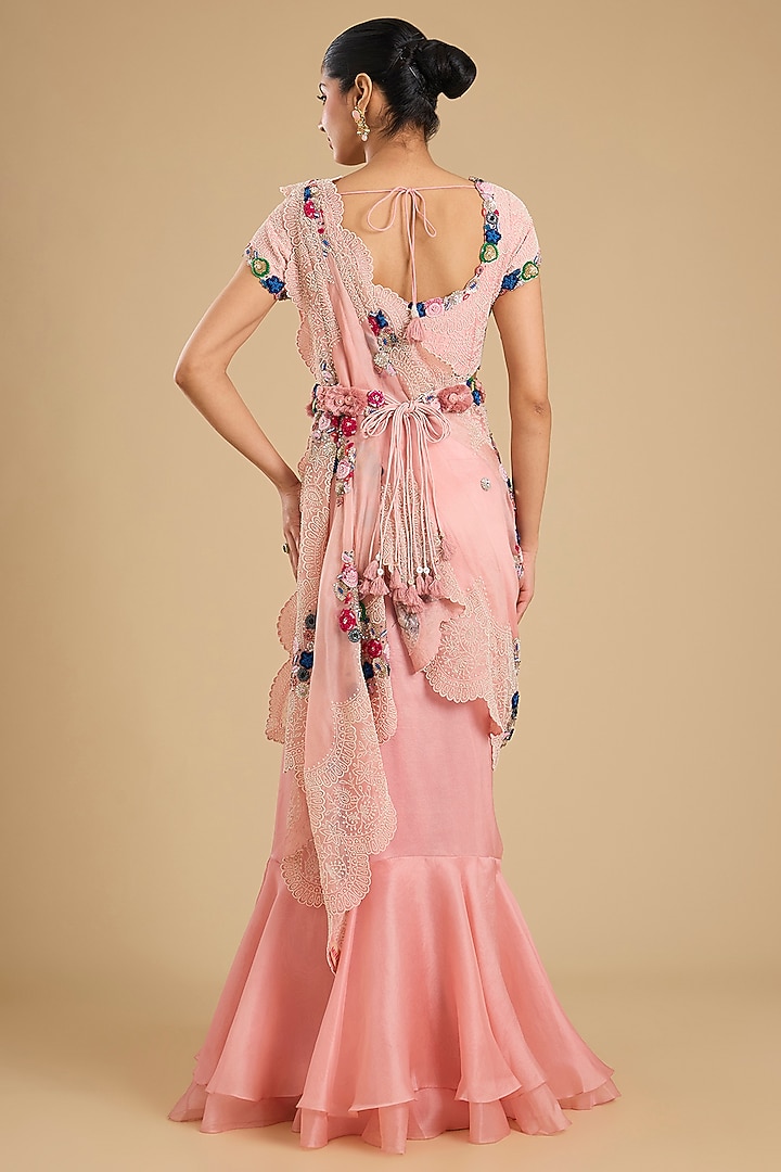 Pink Silk Pick-Up Skirt Set by Minaxi Dadoo at Pernia's Pop Up Shop