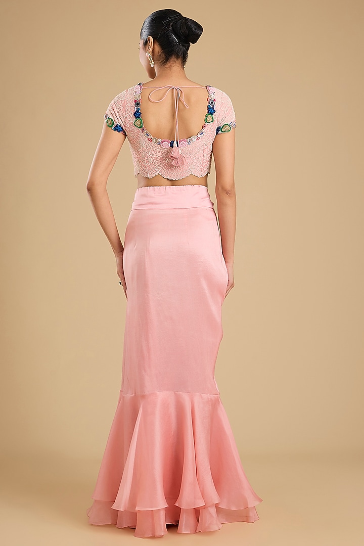 Pink Silk Pick-Up Skirt Set by Minaxi Dadoo at Pernia's Pop Up Shop