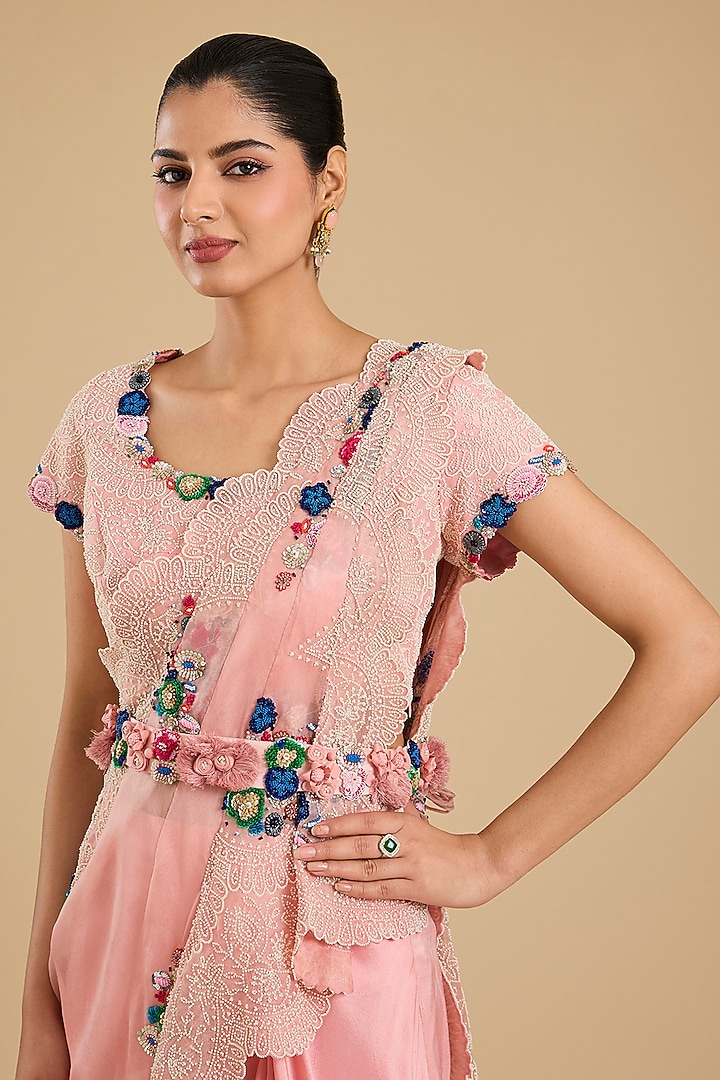 Pink Silk Pick-Up Skirt Set by Minaxi Dadoo at Pernia's Pop Up Shop