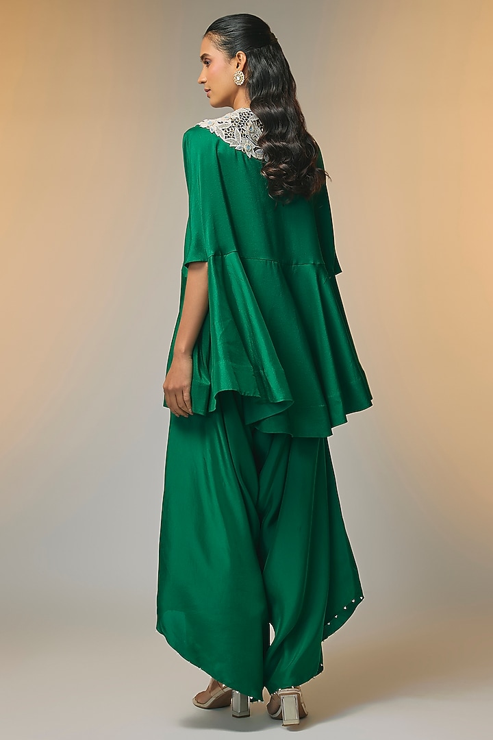 Green Dupion Embroidered Cape Set by Minaxi Dadoo at Pernia's Pop Up Shop