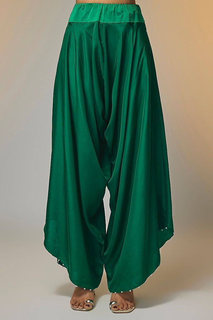 Green Dupion Embroidered Cape Set by Minaxi Dadoo at Pernia's Pop Up Shop